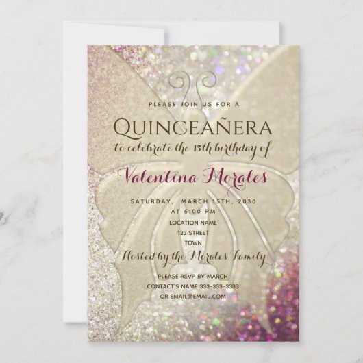 Elegant Pink and Gold Birthday Invitation Kaart (Voorkant)