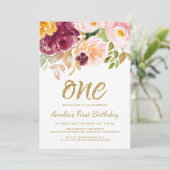 Elegant Pink and Gold Floral 1e verjaardag Kaart (Staand voorkant)