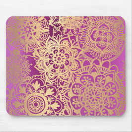 Elegant Pink and Gold Floral Mandala Pattern Muismat