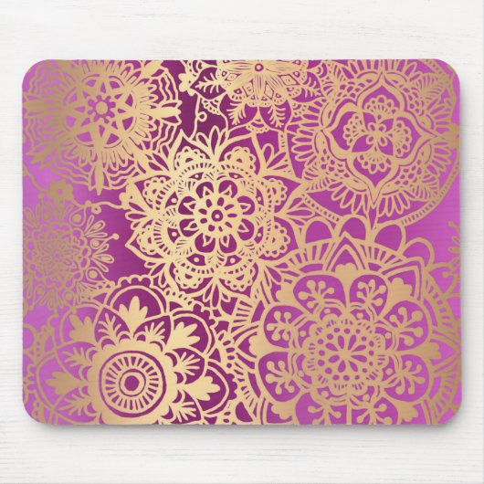 Elegant Pink and Gold Floral Mandala Pattern Muismat (Voorkant)