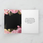 Elegant Pink and Gold Flowers Birthday Kaart (Binnen)