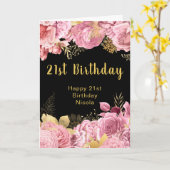 Elegant Pink and Gold Flowers Birthday Kaart (Gele Bloem)