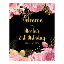 Elegant Pink and Gold Flowers Birthday Party 