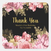 Elegant Pink and Gold Flowers Birthday Party Vierkante Sticker (Voorkant)