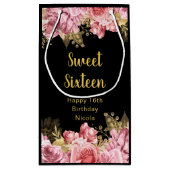 Elegant Pink and Gold Flowers Sweet Sixteen  Klein Cadeauzakje (Achterkant)