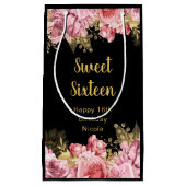 Elegant Pink and Gold Flowers Sweet Sixteen  Klein Cadeauzakje (Voorkant)