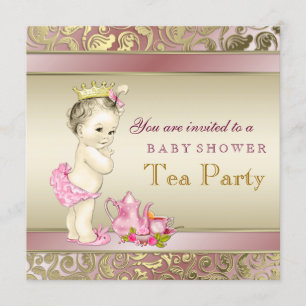 Elegant Pink and Gold Girls Tea Party Baby shower Kaart