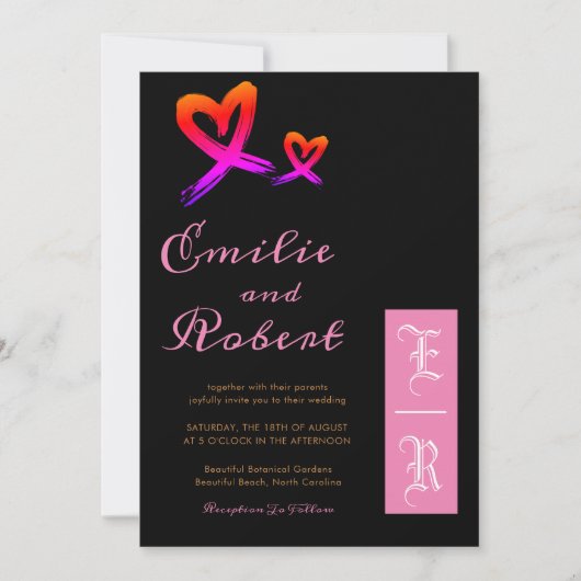 Elegant Pink and Gold Heart Monogram Weddenschap Kaart (Voorkant)