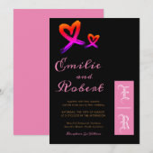 Elegant Pink and Gold Heart Monogram Weddenschap Kaart (Voorkant / Achterkant)