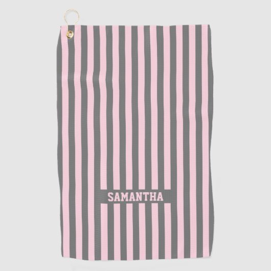Elegant Pink and Gray stripes Monogrammed custom Golfhanddoek (Voorkant)