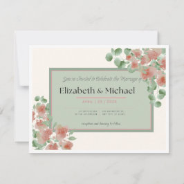 Elegant Pink and Green Wedding Invitation RSVP Kaartje