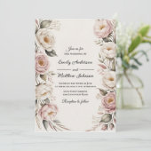 Elegant Pink and Ivory Floral Wedding Invitation Kaart (Staand voorkant)