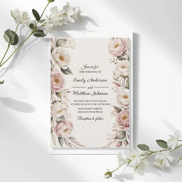 Elegant Pink and Ivory Floral Wedding Invitation Kaart