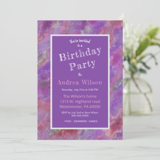 Elegant Pink And Purple Marble Invitation Kaart (Staand voorkant)