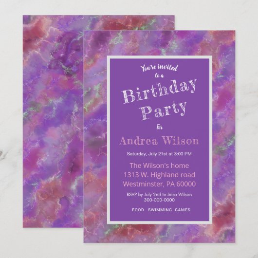 Elegant Pink And Purple Marble Invitation Kaart (Voorkant / Achterkant)