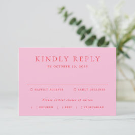 Elegant Pink and Red Classic Wedding RSVP Kaartje