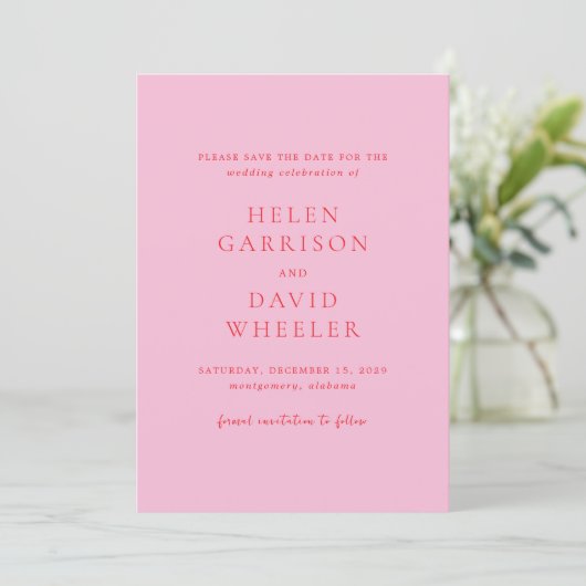 Elegant Pink and Red Classic Wedding Save The Date (Staand voorkant)
