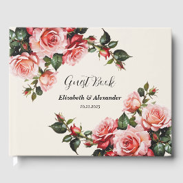 Elegant pink and red roses floral wedding  gastenboek