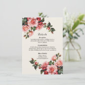 Elegant pink and red roses floral wedding informatiekaartje (Staand voorkant)