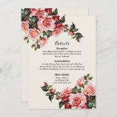 Elegant pink and red roses floral wedding informatiekaartje (Voorkant / Achterkant)