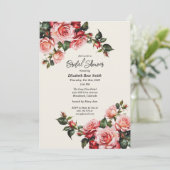 Elegant pink and red roses floral wedding  kaart (Staand voorkant)