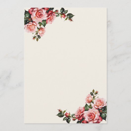 Elegant pink and red roses floral wedding menu (Achterkant)