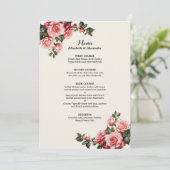 Elegant pink and red roses floral wedding menu (Staand voorkant)