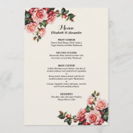 Elegant pink and red roses floral wedding menu