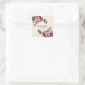 Elegant pink and red roses floral wedding vierkante sticker (Tas)