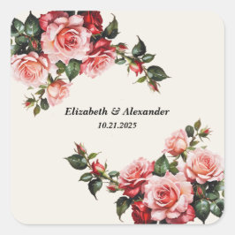 Elegant pink and red roses floral wedding  vierkante sticker