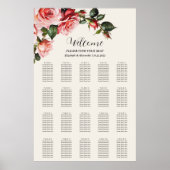 Elegant pink and red roses wedding seating chart poster (Voorkant)