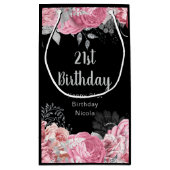 Elegant Pink and Silver Flowers Birthday Klein Cadeauzakje (Achterkant)