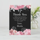 Elegant Pink and Silver Flowers Birthday Party Bedankkaart (Staand voorkant)