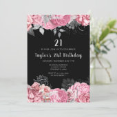 Elegant Pink and Silver Flowers Birthday Party Kaart (Staand voorkant)