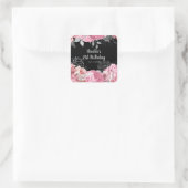Elegant Pink and Silver Flowers Birthday Party Vierkante Sticker (Tas)