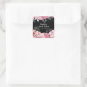 Elegant Pink and Silver Flowers Sweet Sixteen  Vierkante Sticker (Tas)