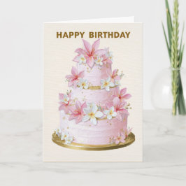 Elegant Pink and White Floral Cake Birthday Card Kaart