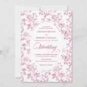 Elegant Pink and White Floral Toile Wedding Invite Kaart (Voorkant)