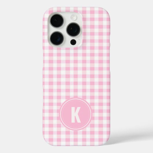 Elegant Pink and White Gingham Pattern Monogram Case-Mate iPhone Case (Achterkant)