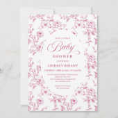 Elegant Pink and White Rose Pattern Baby Shower   Kaart (Voorkant)