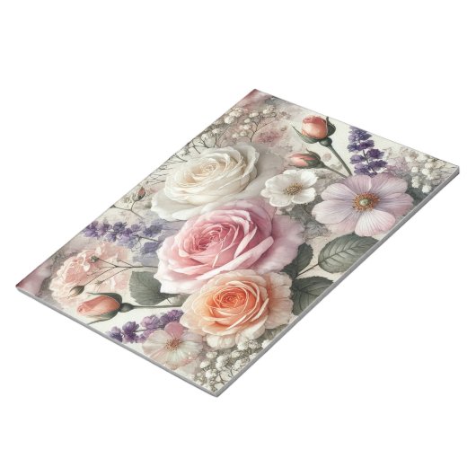 Elegant Pink and White Roses Notepad Notitieblok (Schuin)