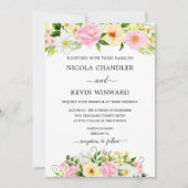 Elegant Pink and Yellow Floral Wedding Kaart (Voorkant)