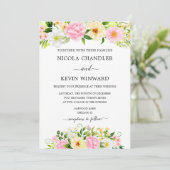 Elegant Pink and Yellow Floral Wedding Kaart (Staand voorkant)