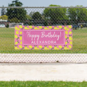 Elegant Pink and Yellow Lemon Party Happy Birthday Spandoek (Insitu)