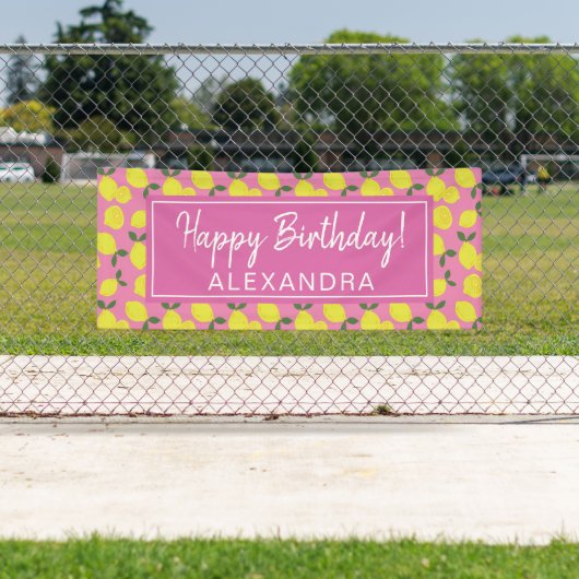 Elegant Pink and Yellow Lemon Party Happy Birthday Spandoek (Insitu)