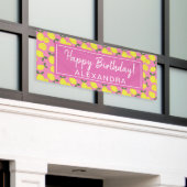 Elegant Pink and Yellow Lemon Party Happy Birthday Spandoek (Buitenkant Gebouw)