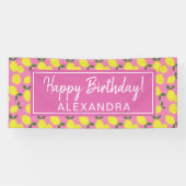 Elegant Pink and Yellow Lemon Party Happy Birthday Spandoek (Horizontaal)