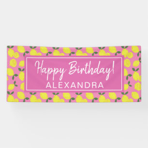 Elegant Pink and Yellow Lemon Party Happy Birthday Spandoek