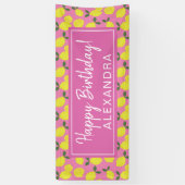 Elegant Pink and Yellow Lemon Party Happy Birthday Spandoek (Verticaal)