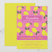 Elegant Pink and Yellow Lemon Party Kaart (Voorkant / Achterkant)